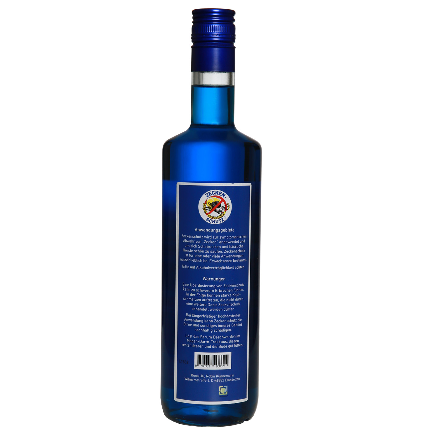 Schalke-Schnaps 0,7 Liter-Flasche „Zeckenschutz gegen Borusseliose“